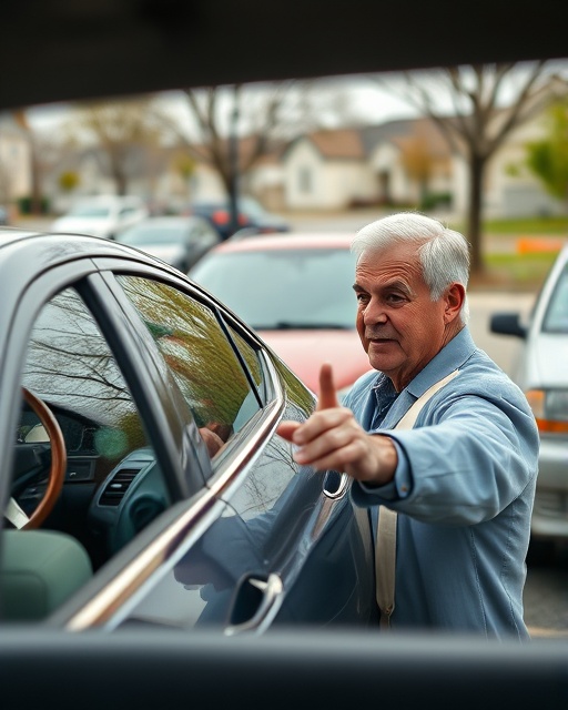 driving techniques instructor, instructive expression, demonstrating parallel parking, photorealistic, suburban setting with parked cars, highly detailed, reflection on car windows, 85mm lens, warm tones, overcast lighting, shot with a telephoto lens.